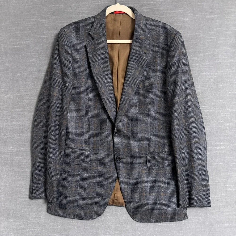 Isaia Sport Coat 44L Gray Glen Check Cashmere Silk Gregory Blazer 54 Italy